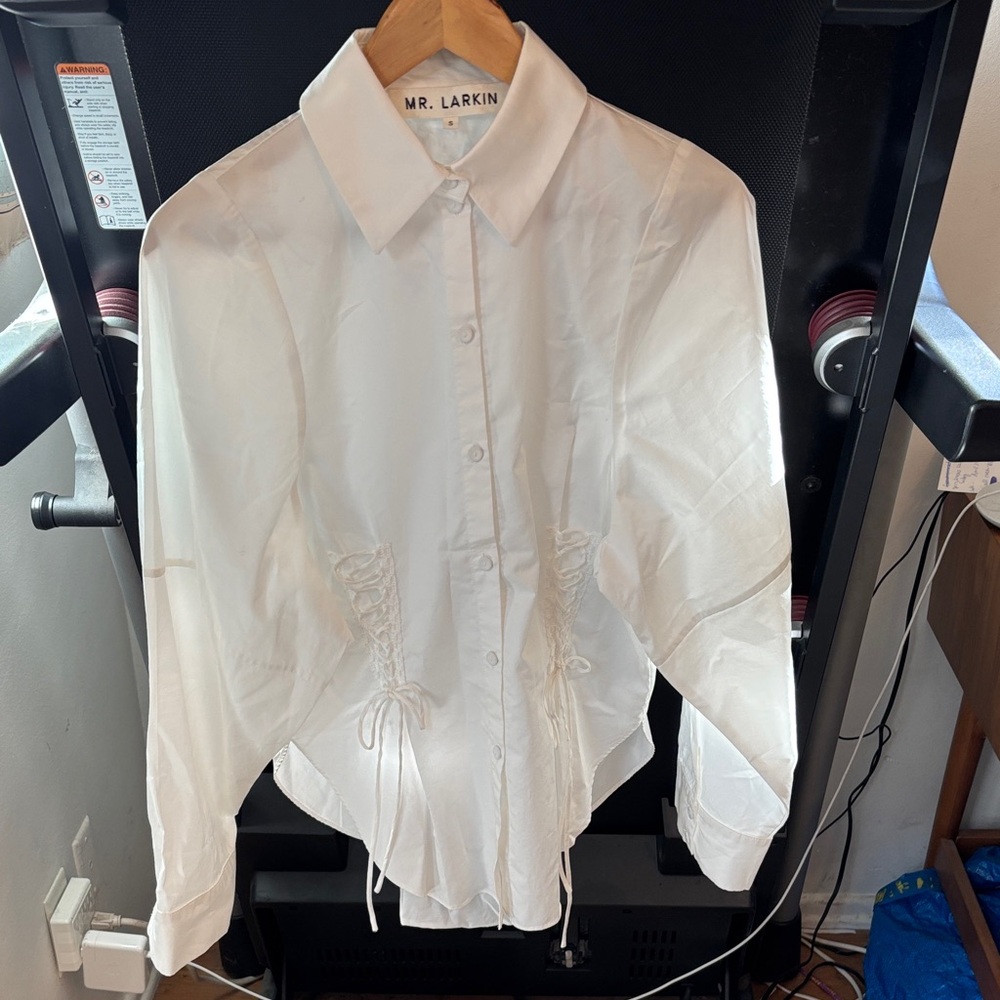 Mr. Larkin Lace Up White Button-Up Shirt